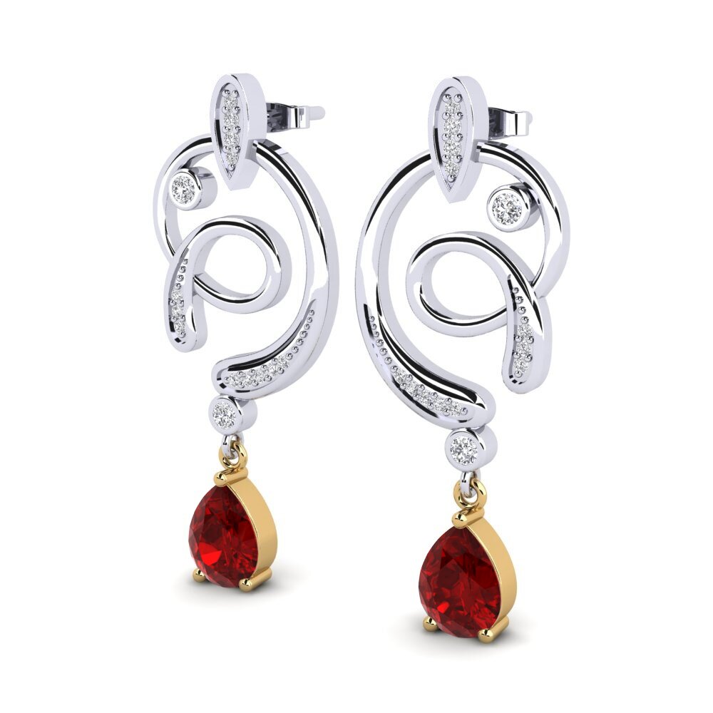 9k Oro Blanco & Amarillo Rubí (Creado en laboratorio) Pendiente de mujer Lore