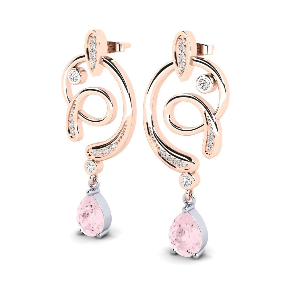 9k Oro Rosa & Blanco Cuarzo rosa Pendiente de mujer Lore