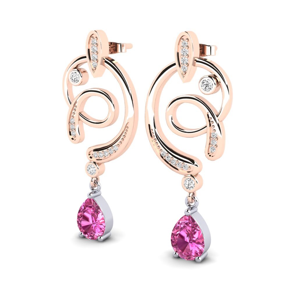 18k Oro Rosa & Blanco Topacio Rosa Pendiente de mujer Lore