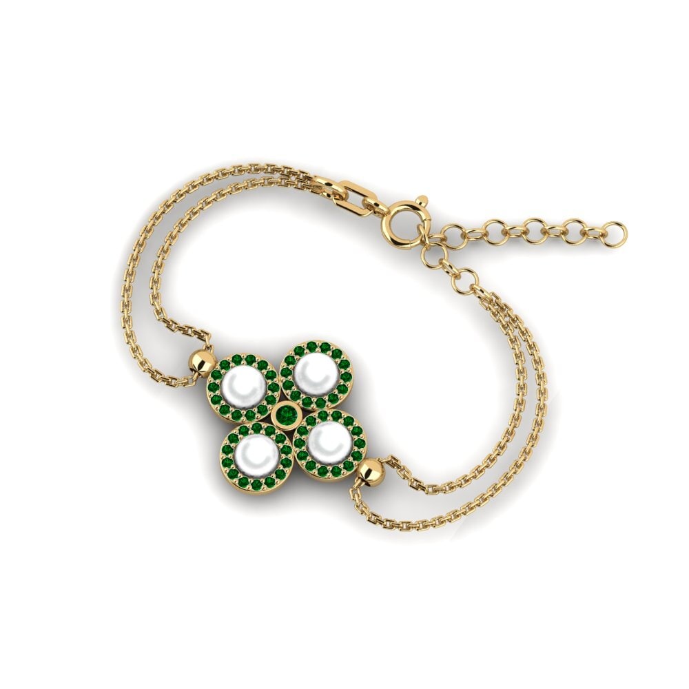 18k Oro Amarillo Circonita Verde Pulsera de Mujer Lorfis