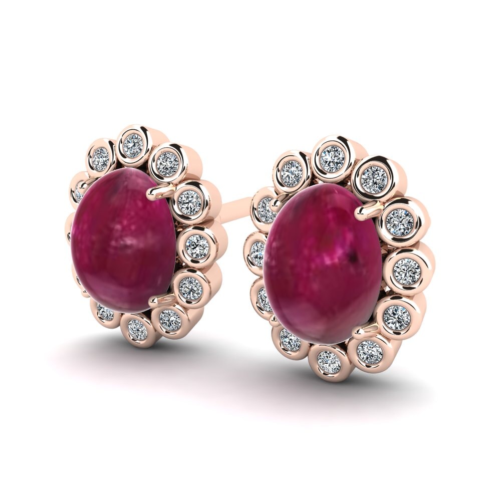18k Oro Rosa Rubí Cabujón Pendiente de mujer Loyce