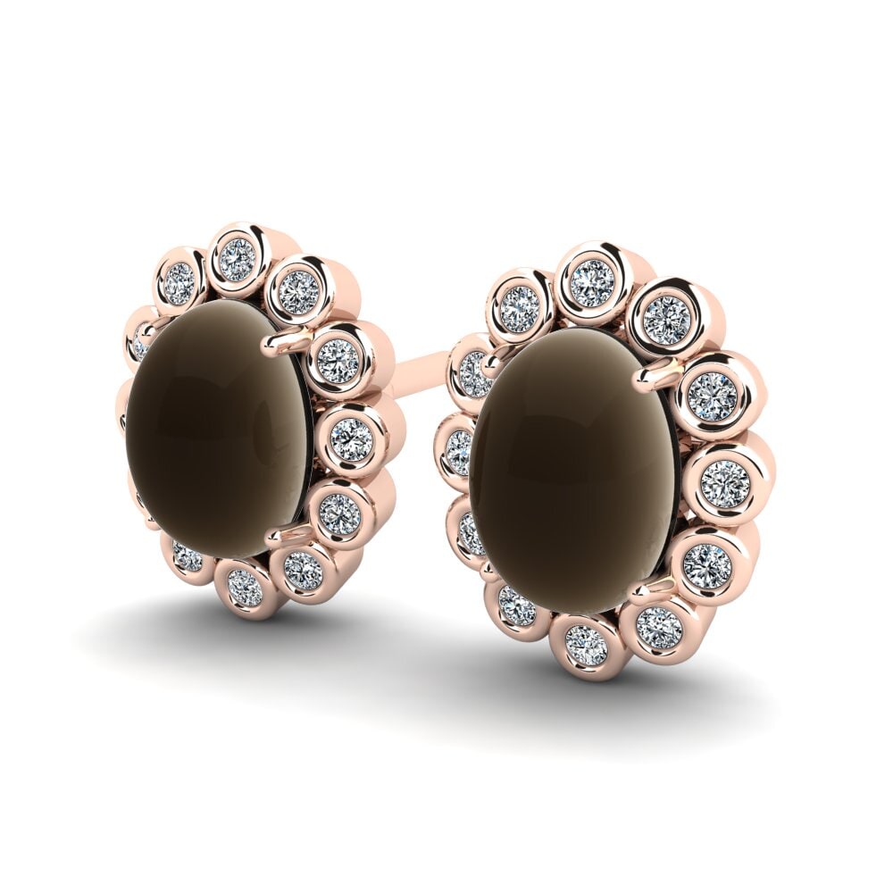 14ct Rose Gold Cabochon Smoky Topaz Women's Earring Loyce