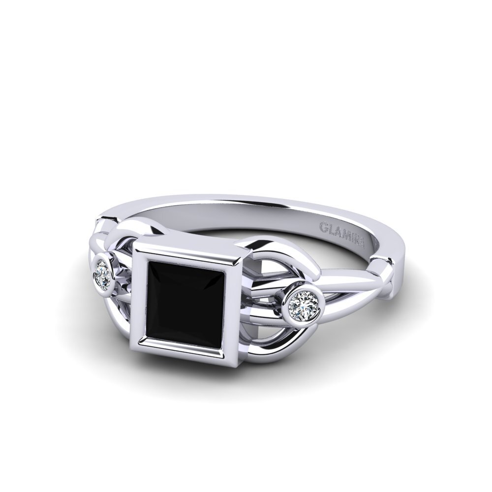White Silver Black Onyx Women's Ring Lramel