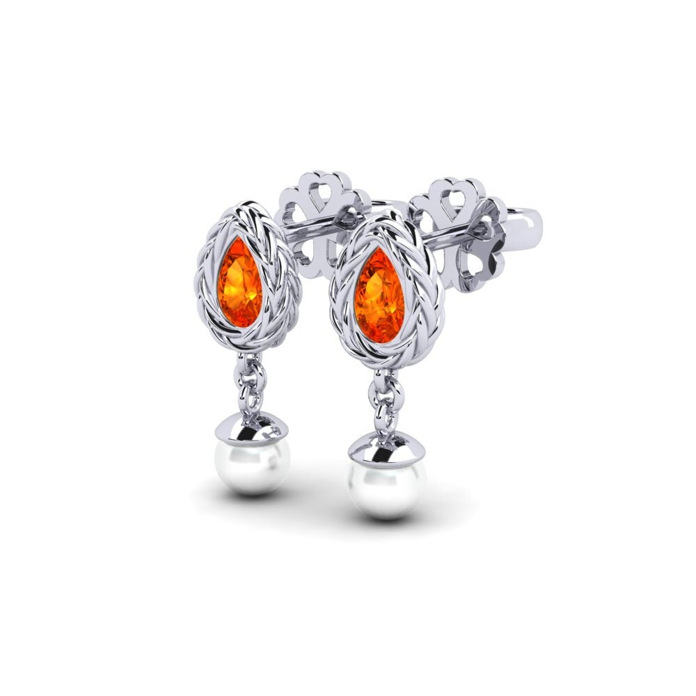 9ct White Gold Orange Sapphire Women's Earring Luafer