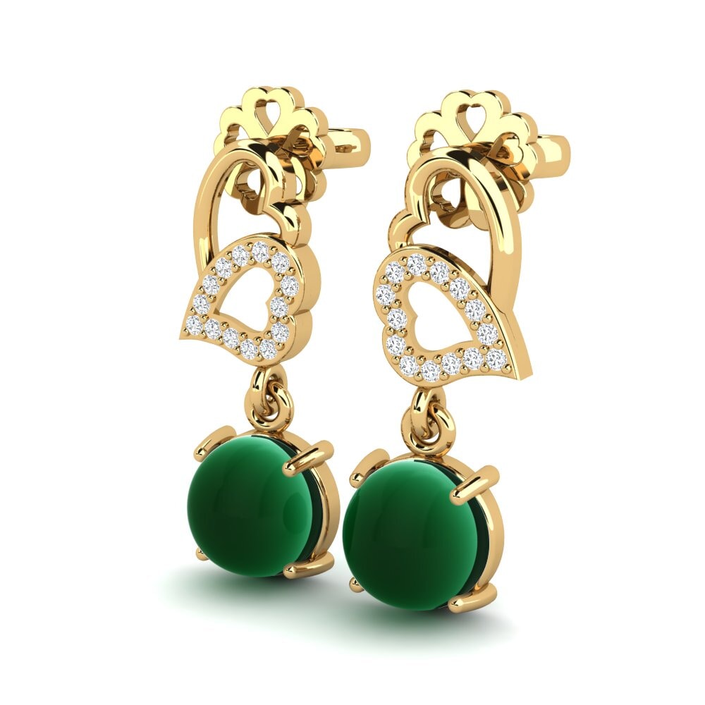 14ct Yellow Gold Cabochon Emerald Women's Earring Lucania