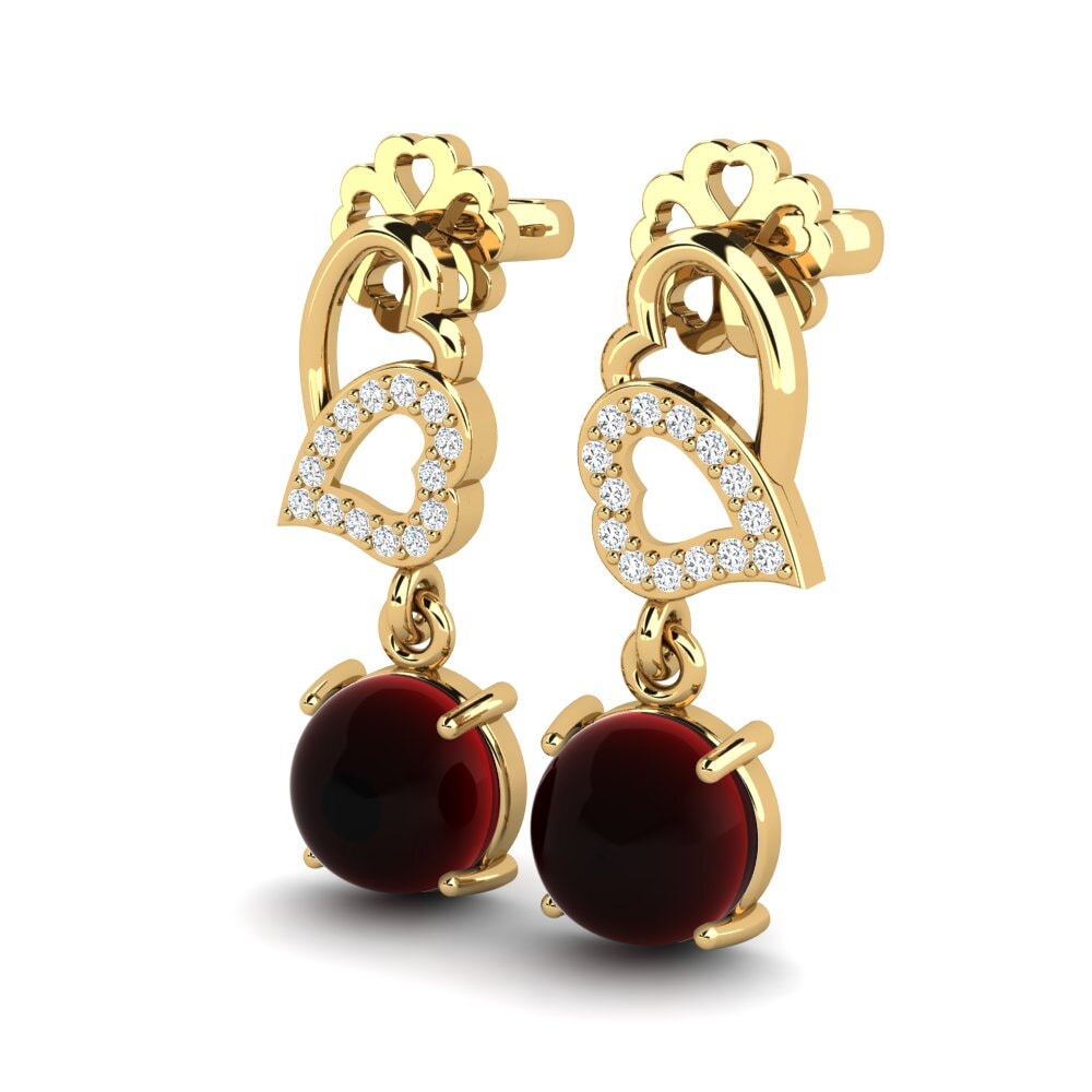 14k Oro Amarillo Granate Cabujón Pendiente de mujer Lucania
