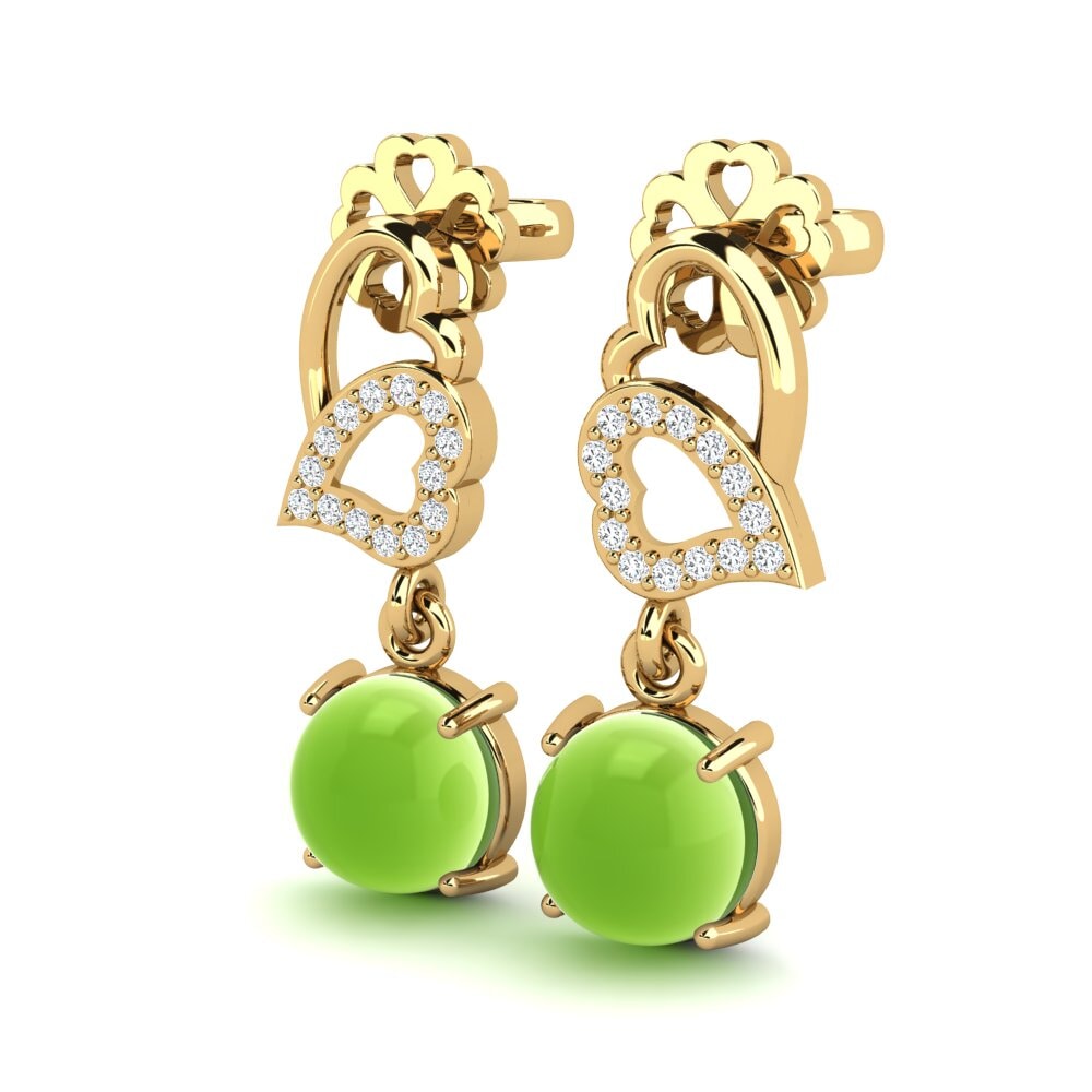 14k Oro Amarillo Peridoto Cabujón Pendiente de mujer Lucania