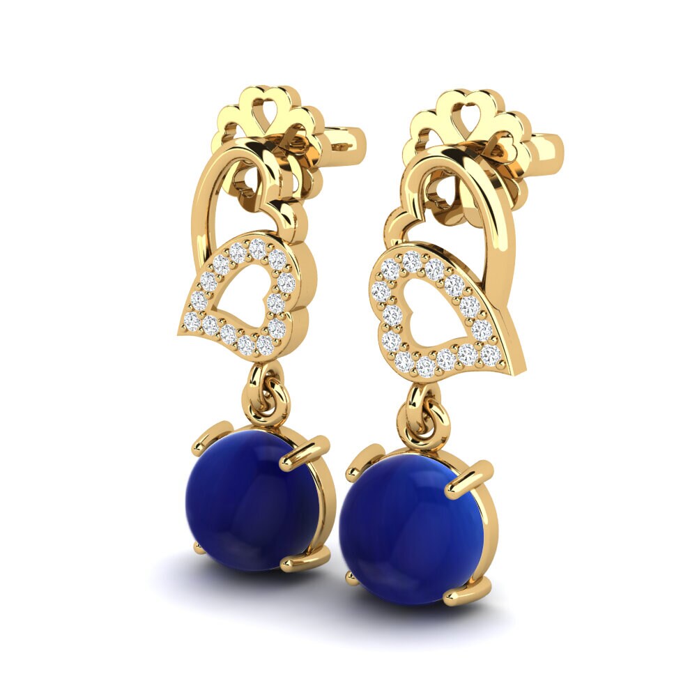 14ct Yellow Gold Cabochon Sapphire Women's Earring Lucania
