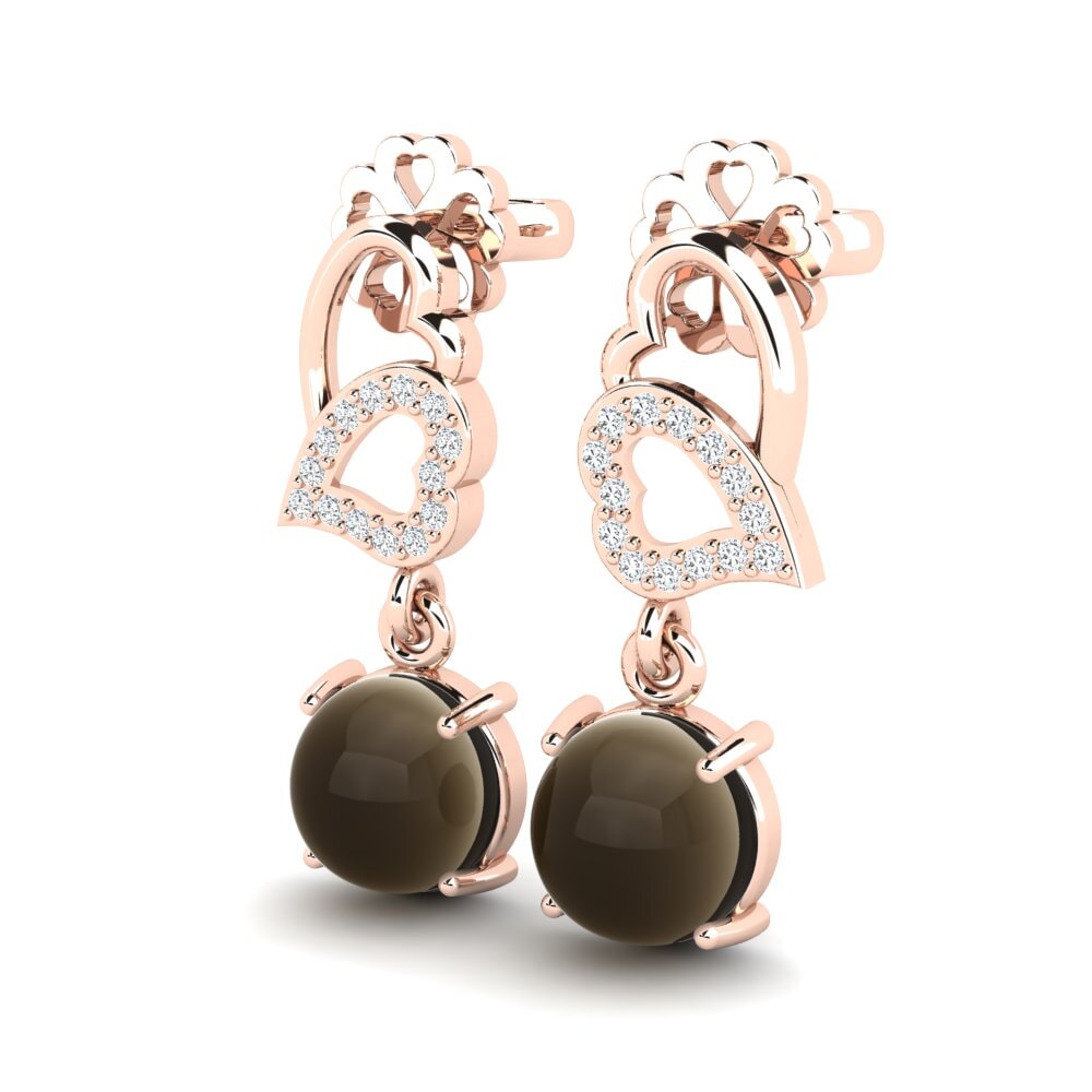 14ct Rose Gold Cabochon Smoky Topaz Women's Earring Lucania