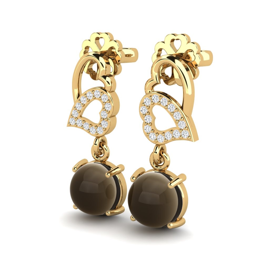 14ct Yellow Gold Cabochon Smoky Topaz Women's Earring Lucania