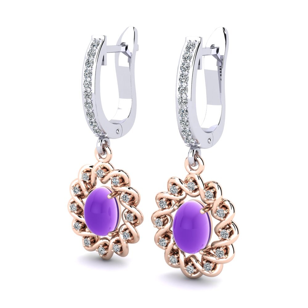14ct Rose / White Gold Cabochon Oval Women's Earring Lucita