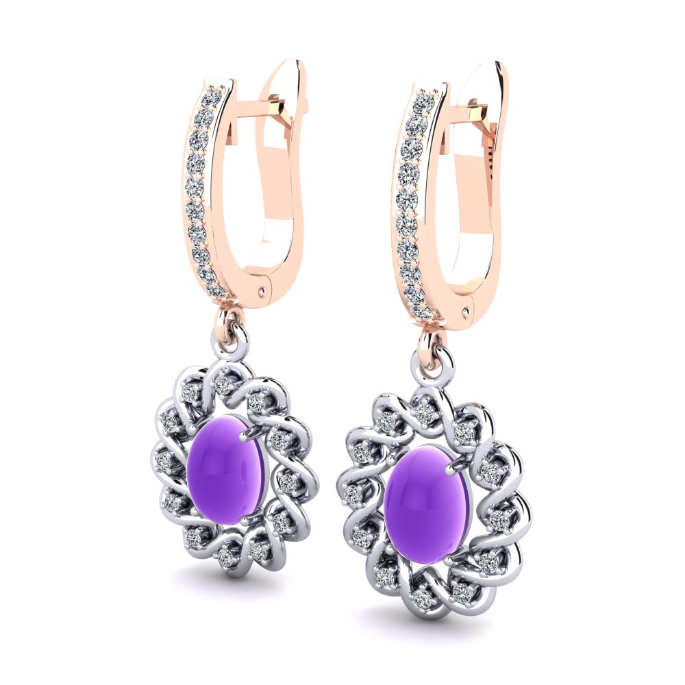 14ct White / Rose Gold Cabochon Oval Women's Earring Lucita