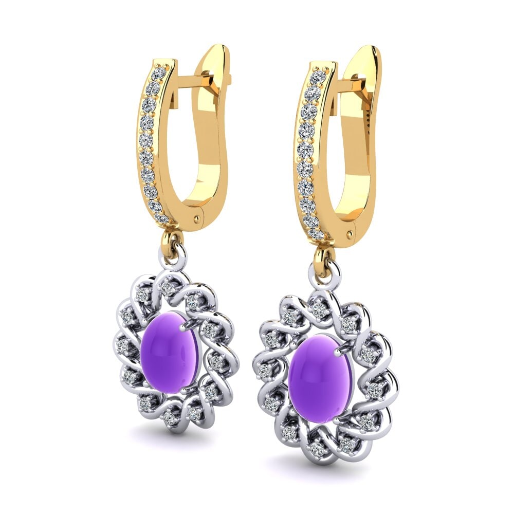 14ct White / Yellow Gold Cabochon Oval Women's Earring Lucita