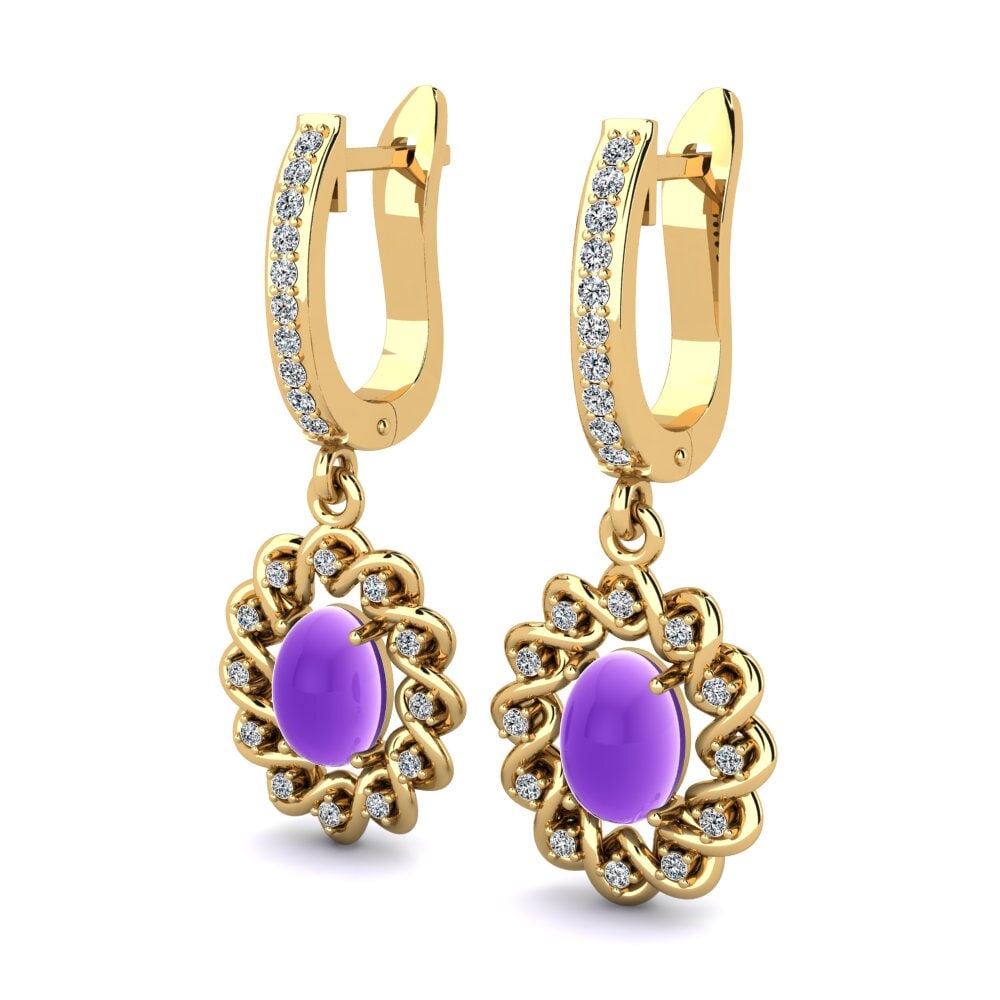14ct Yellow Gold Cabochon Oval Women's Earring Lucita