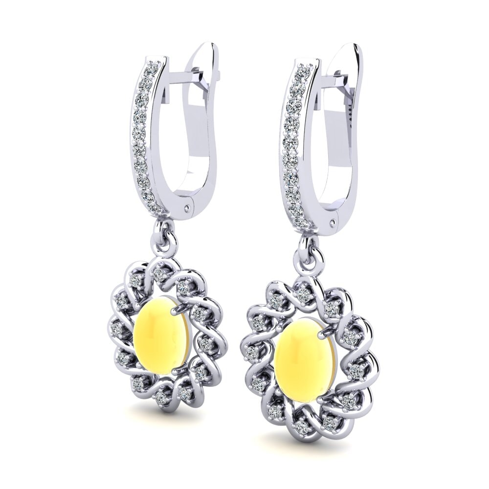 18k Oro Blanco Citrino Cabujón Pendiente de mujer Lucita