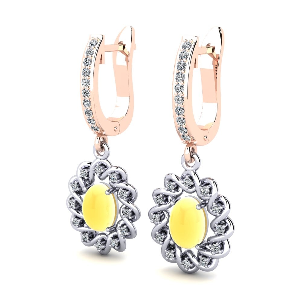 9k Oro Blanco & Rosa Citrino Cabujón Pendiente de mujer Lucita