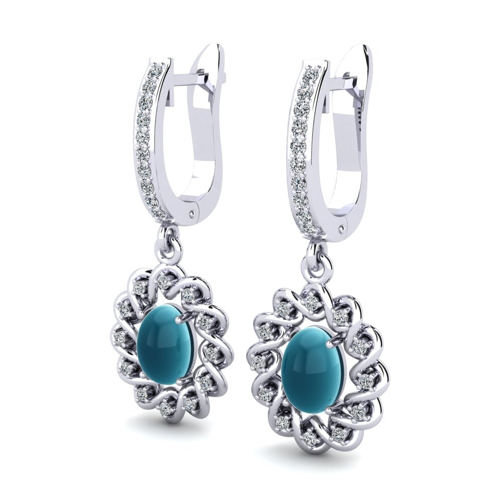 Cabochon Oval Topacio Azul Londres Cabujón Pendiente de mujer Lucita