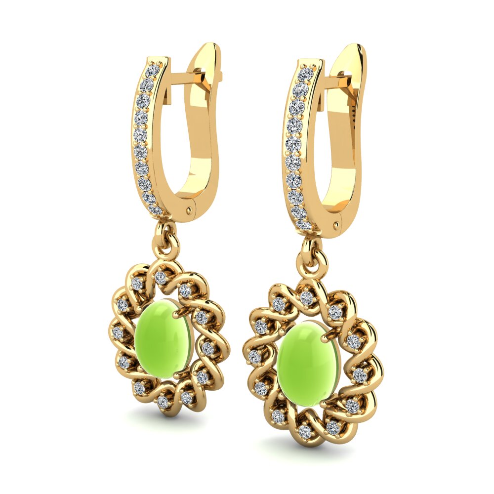 14k Oro Amarillo Peridoto Cabujón Pendiente de mujer Lucita