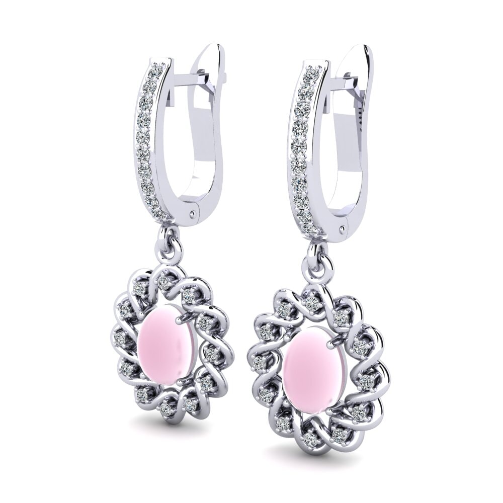 Đá Cabochon Thạch Anh Hồng Bông tai nữ Lucita
