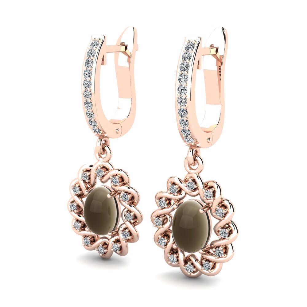14ct Rose Gold Cabochon Smoky Topaz Women's Earring Lucita