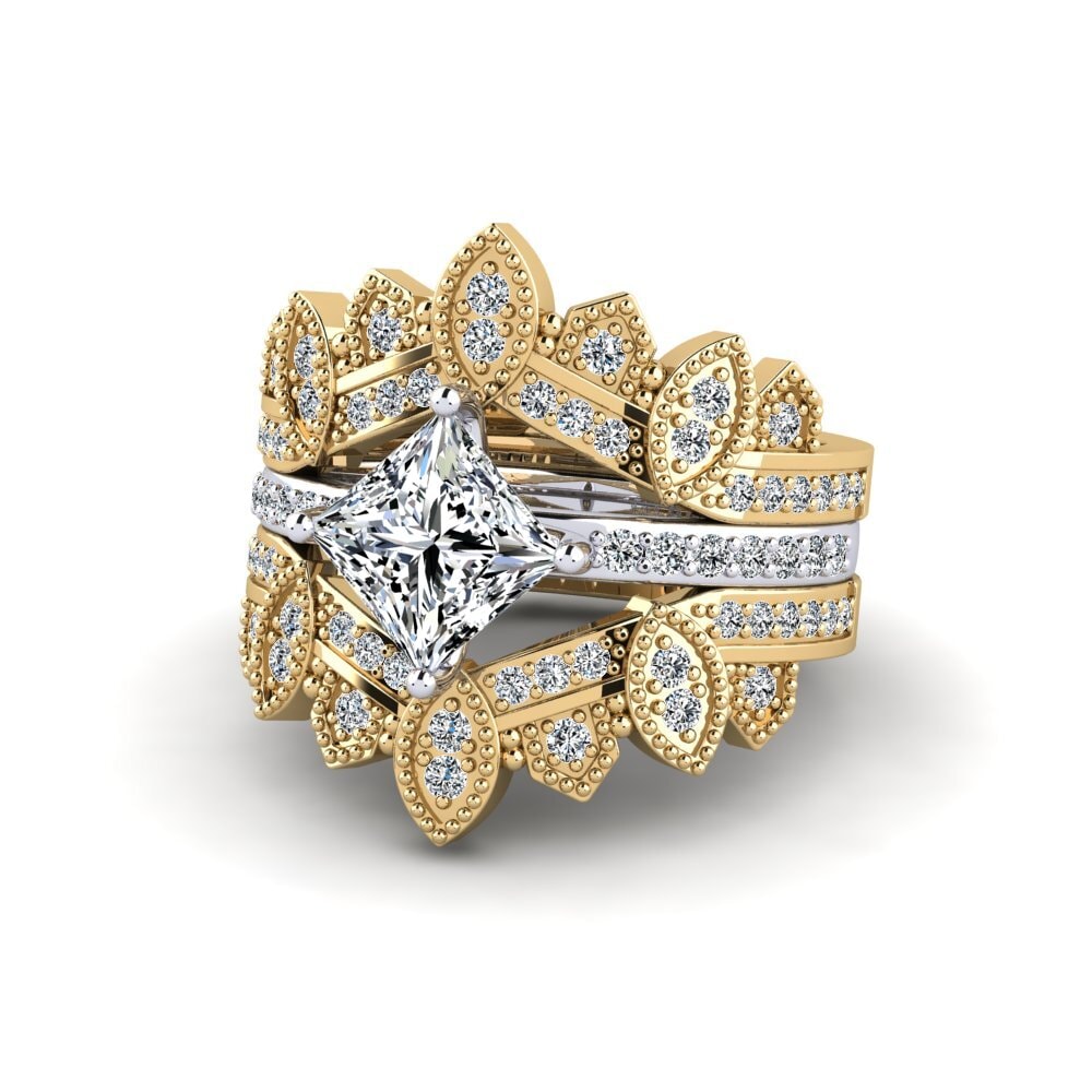 9k Oro Amarillo & Blanco Anillo Luditt SET