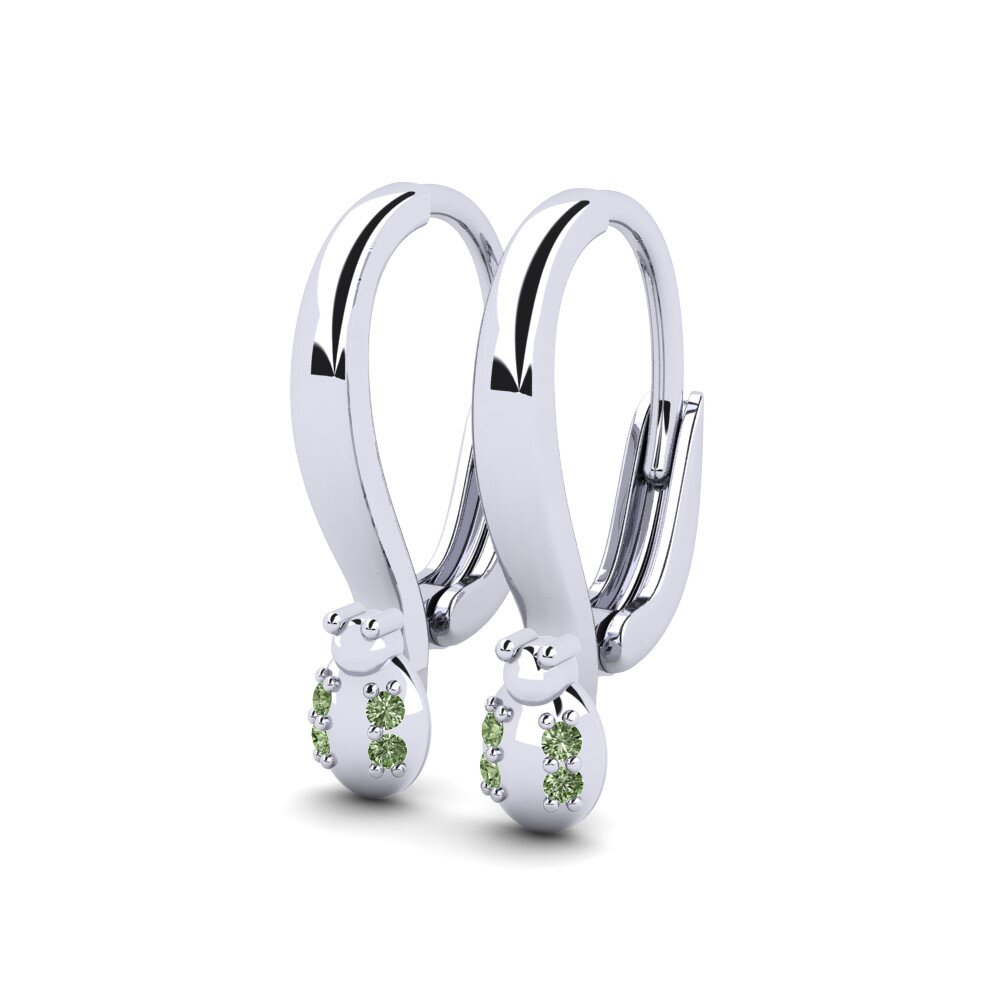 White Silver Green Diamond Kid's Earring Ludus