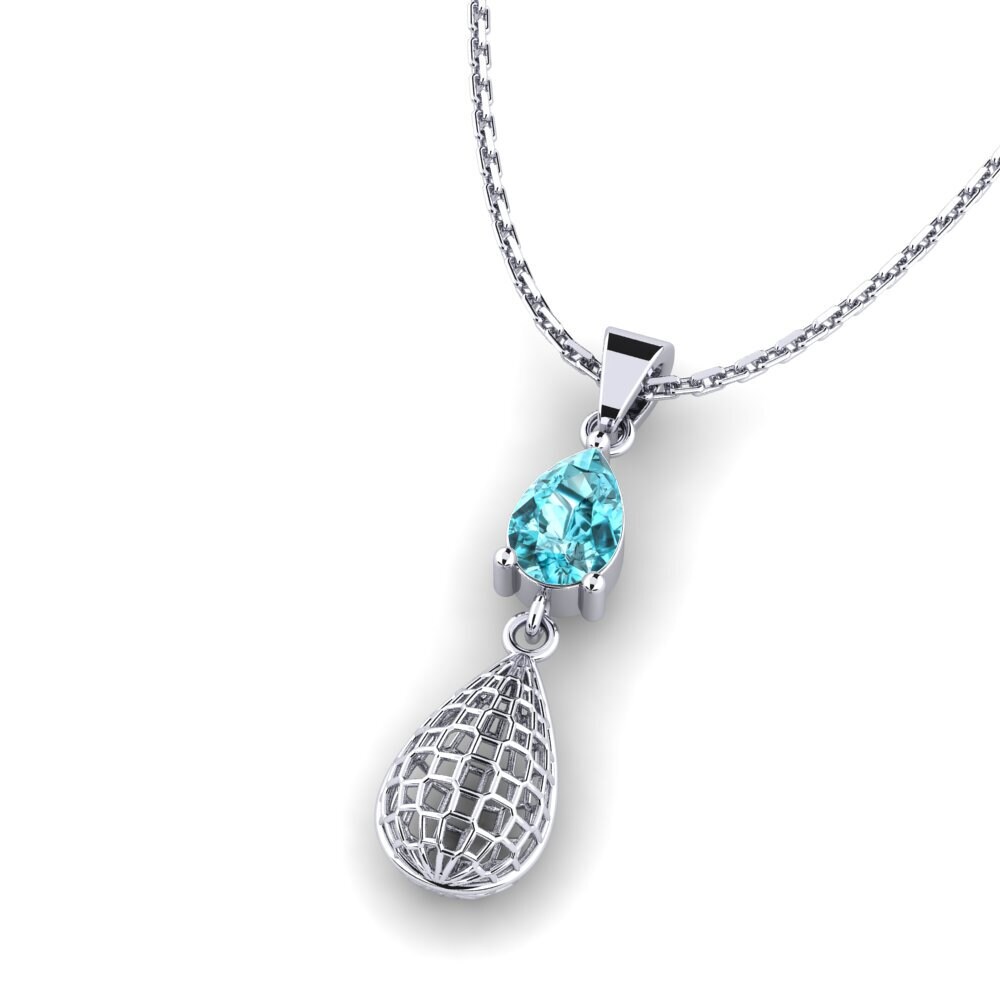 9k Oro Blanco Circón Azul Colgante de Mujer Luis