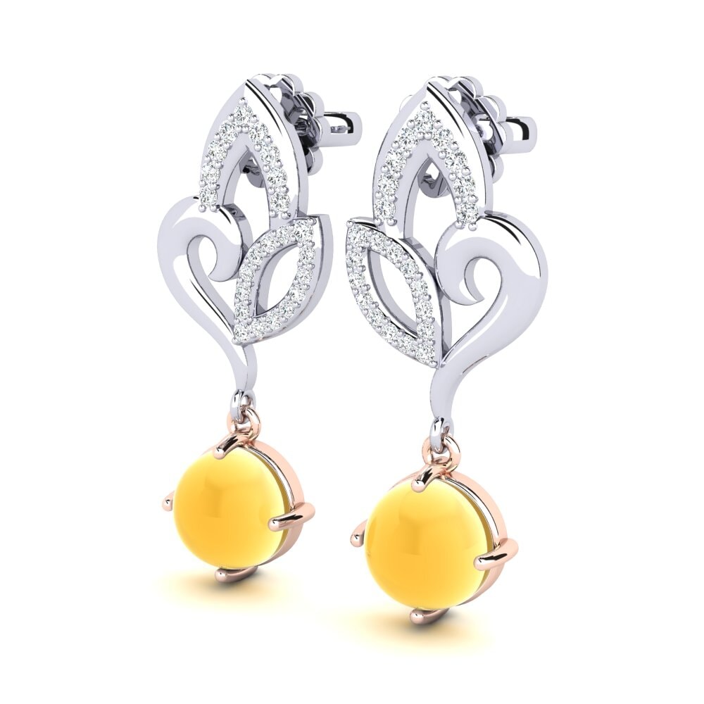 9k Oro Blanco & Rosa Citrino Cabujón Pendiente de mujer Lukasha