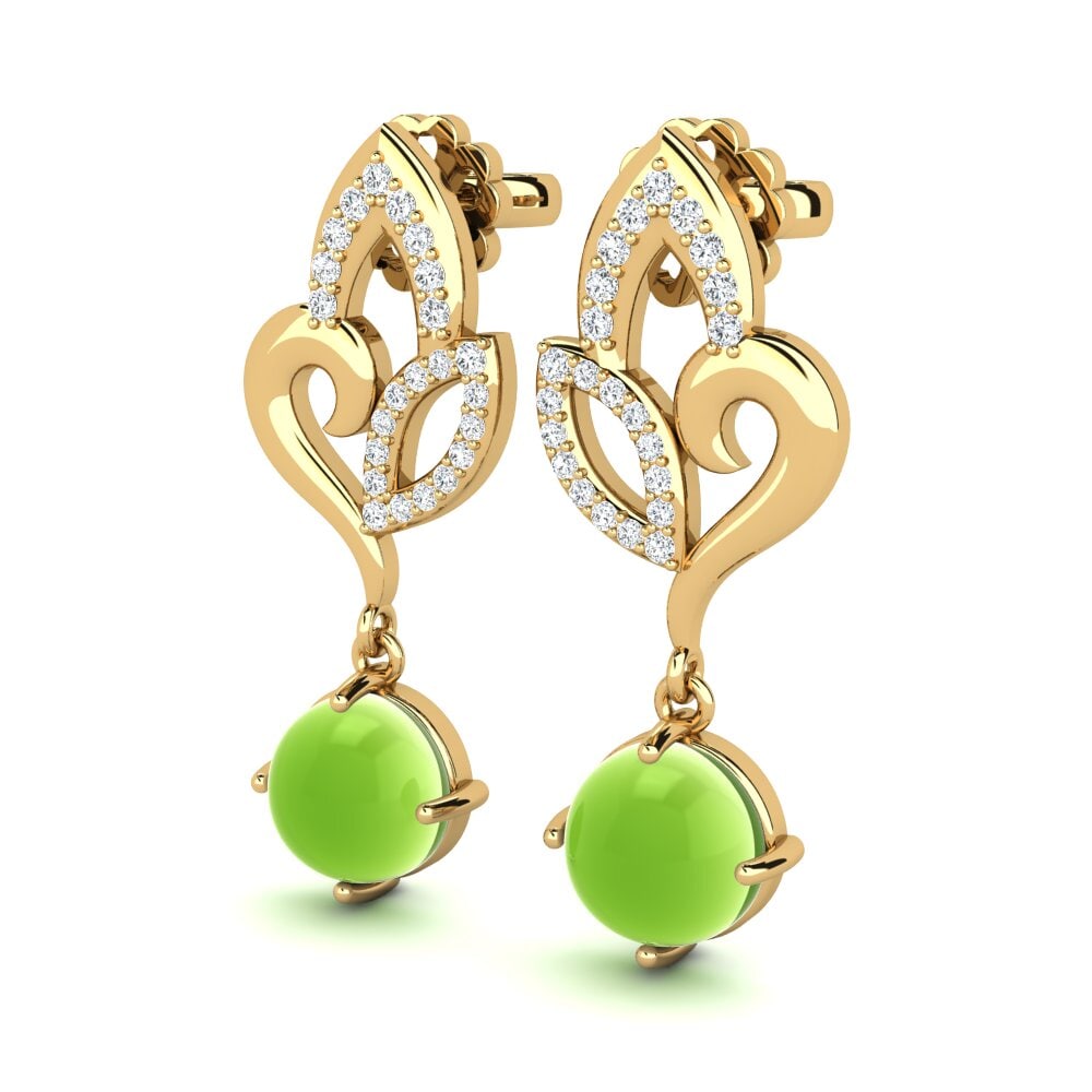 14k Oro Amarillo Peridoto Cabujón Pendiente de mujer Lukasha