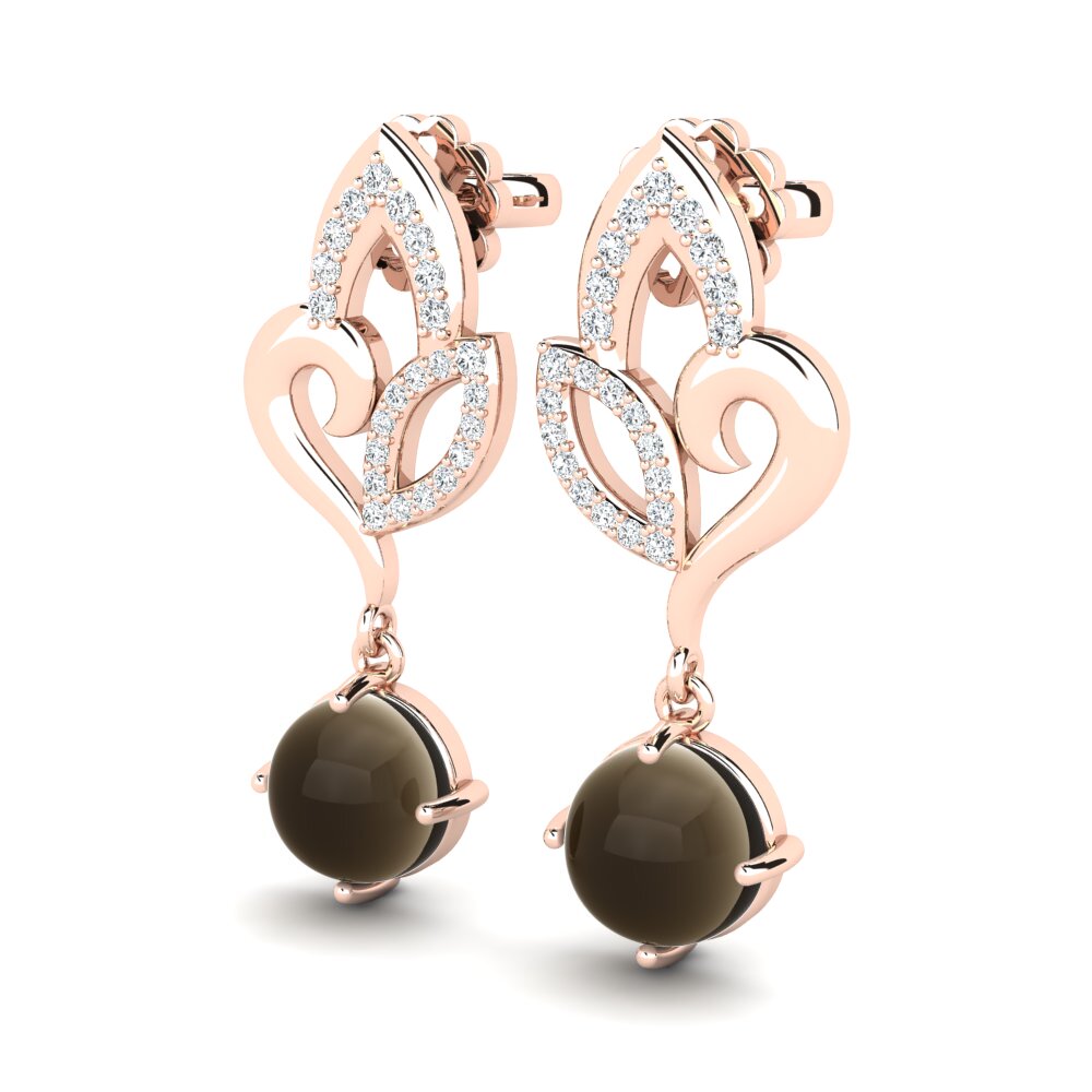 14ct Rose Gold Cabochon Smoky Topaz Women's Earring Lukasha