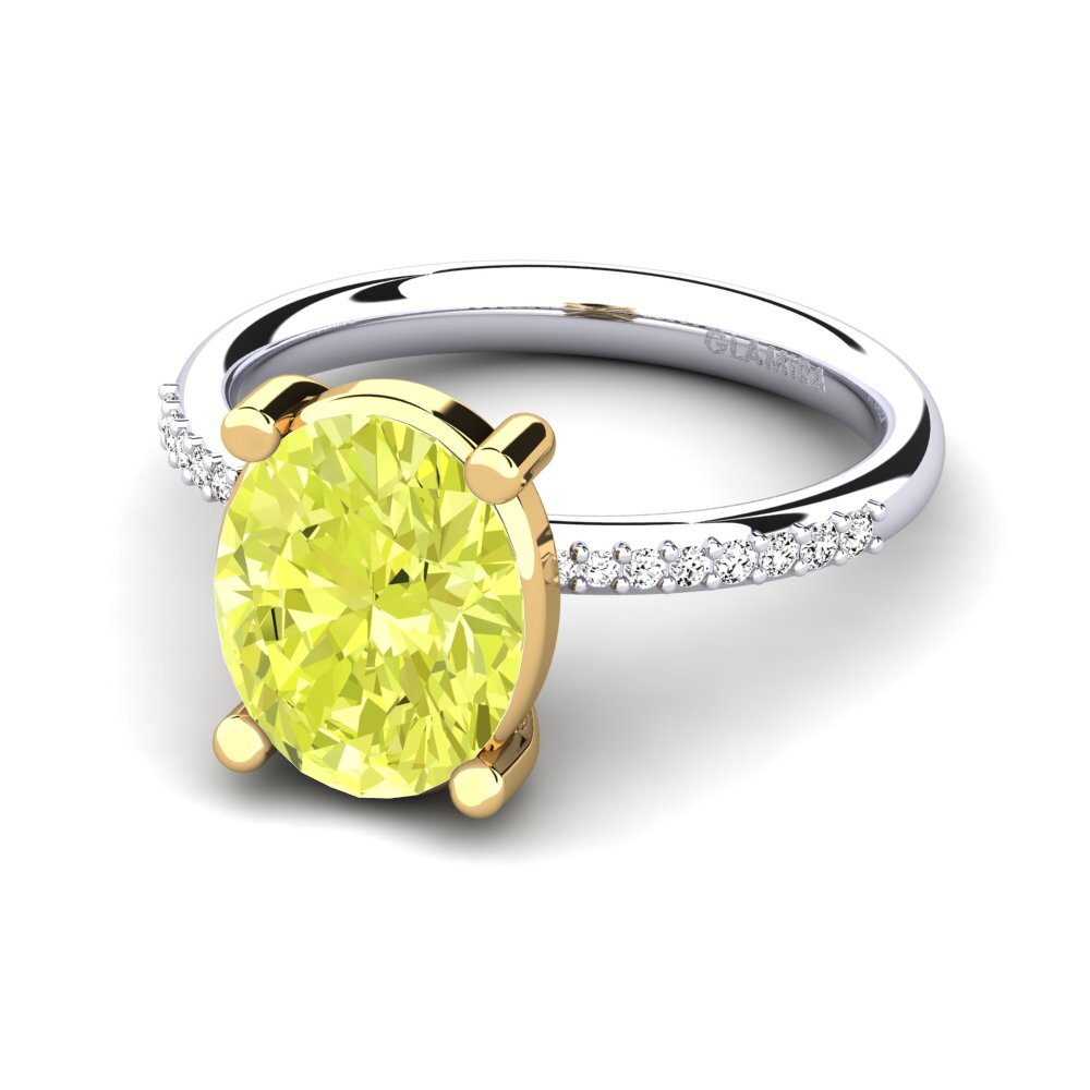 14k Oro Blanco & Amarillo Cuarzo Limón Anillo de compromiso Luminita