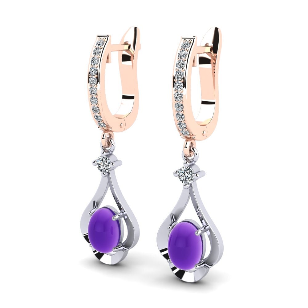 14ct White / Rose Gold Cabochon Oval Women's Earring Lunette