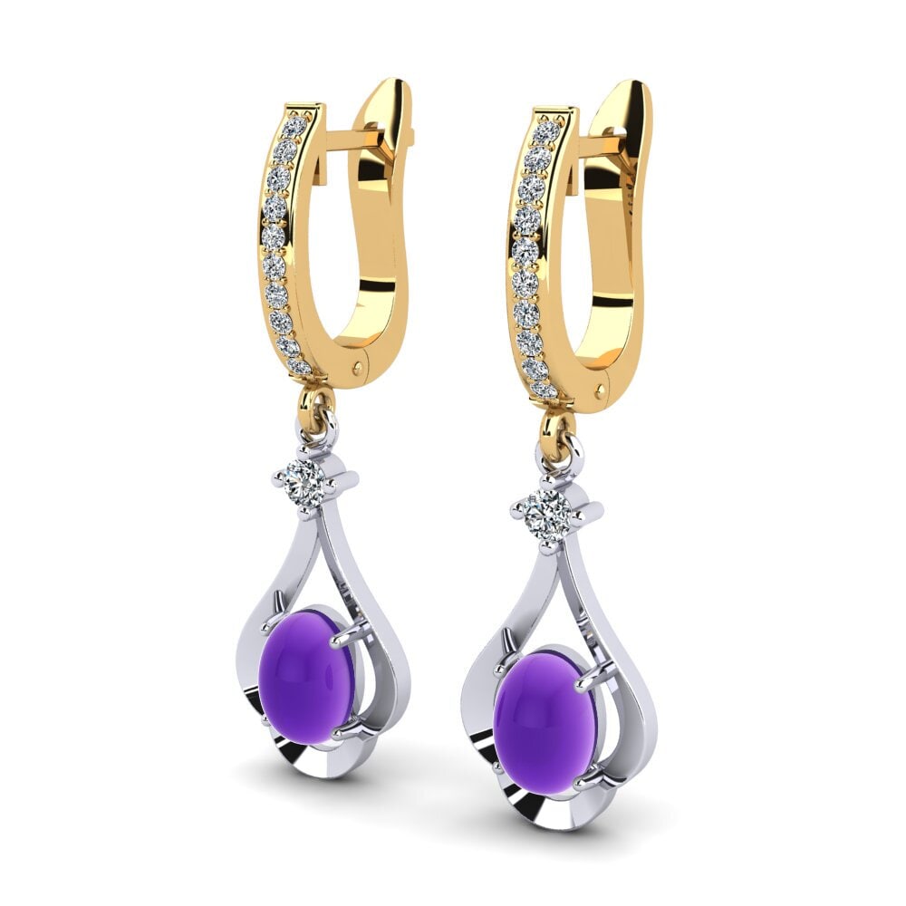 14ct White / Yellow Gold Cabochon Oval Women's Earring Lunette