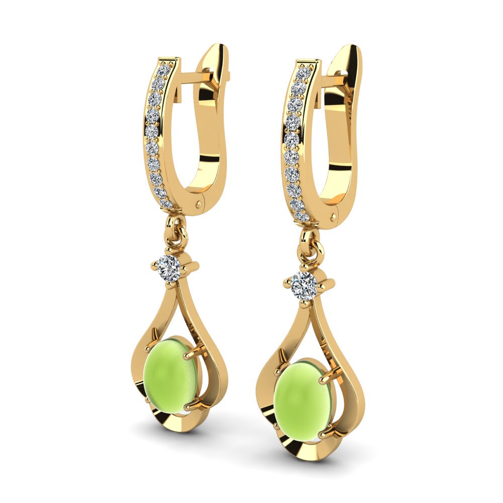 14k Oro Amarillo Peridoto Cabujón Pendiente de mujer Lunette