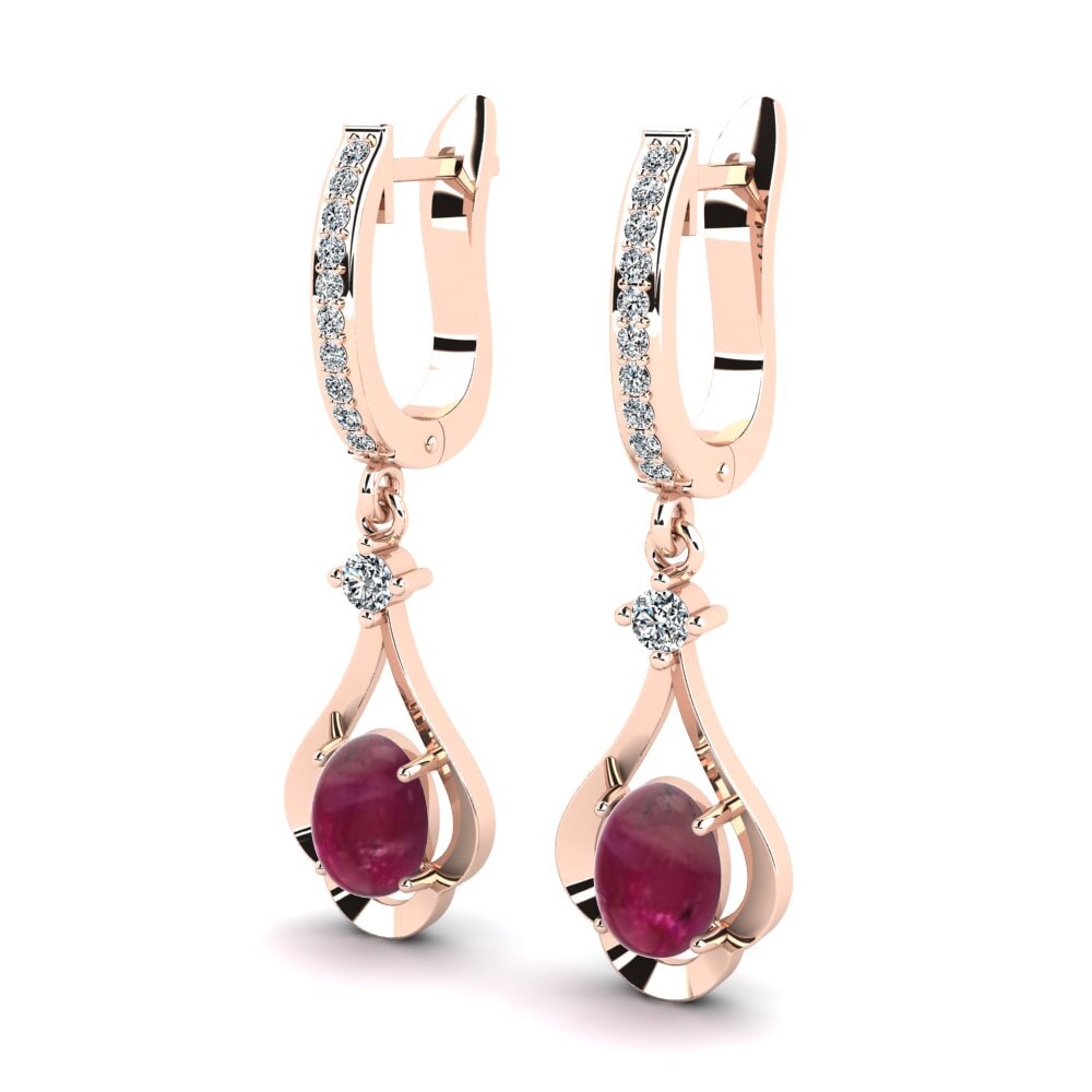 18k Oro Rosa Rubí Cabujón Pendiente de mujer Lunette