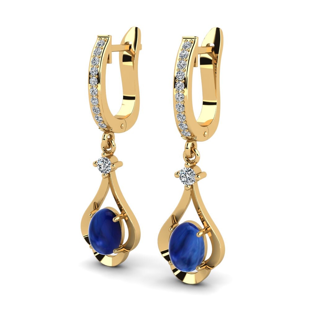 14ct Yellow Gold Cabochon Sapphire Women's Earring Lunette