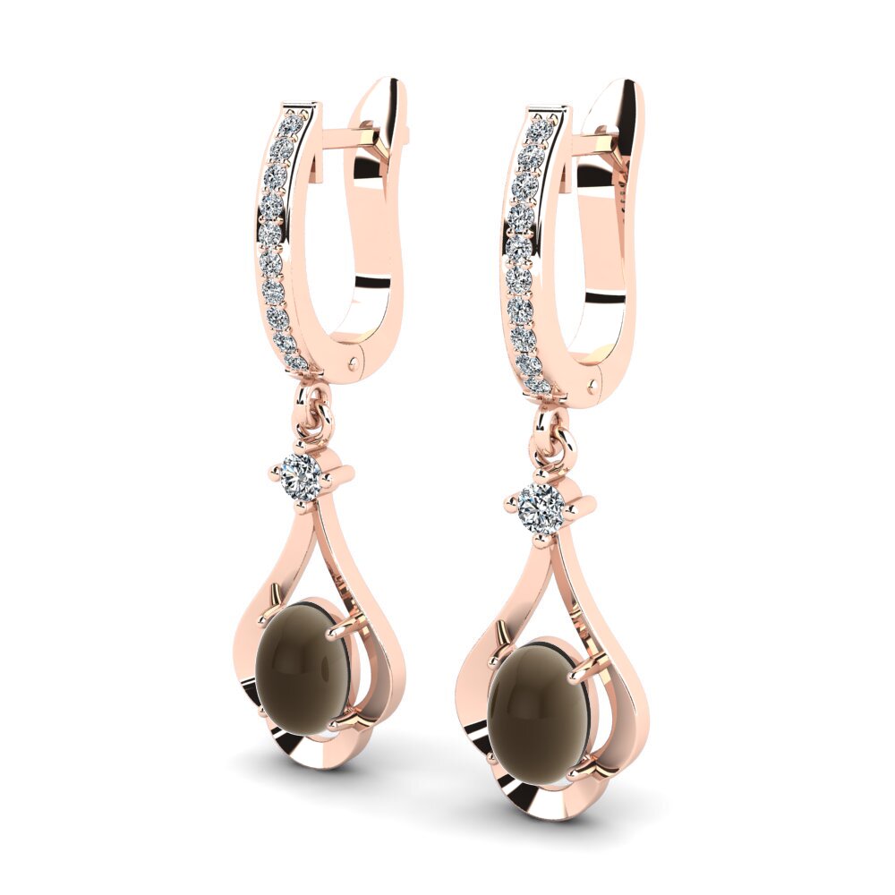 14ct Rose Gold Cabochon Smoky Topaz Women's Earring Lunette