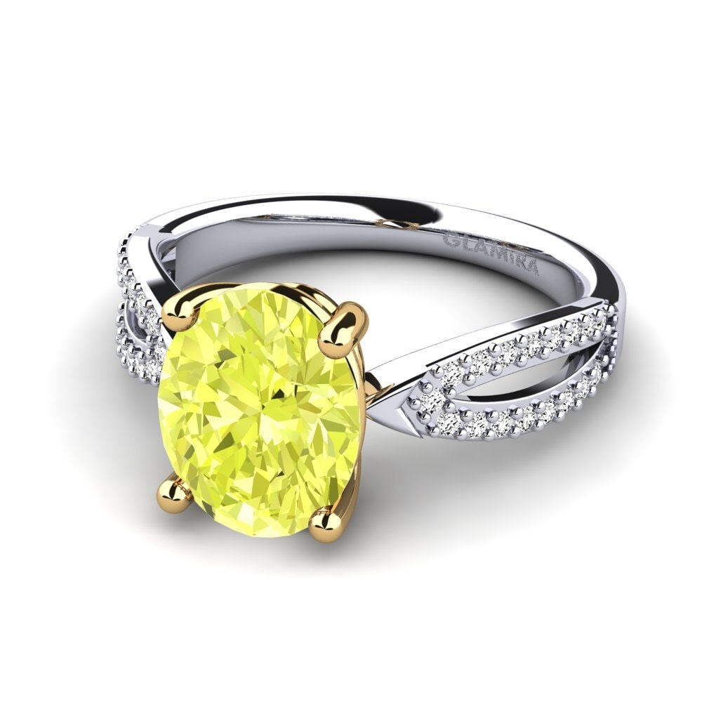 14k Oro Blanco & Amarillo Cuarzo Limón Anillo de compromiso Lurenda