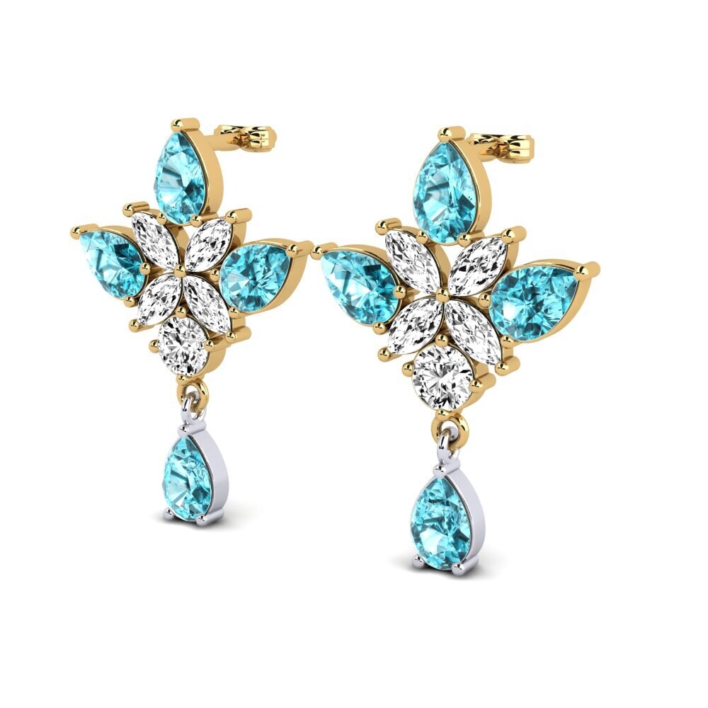 18ct Yellow & White Gold Blue Zircon Women's Earring Luther