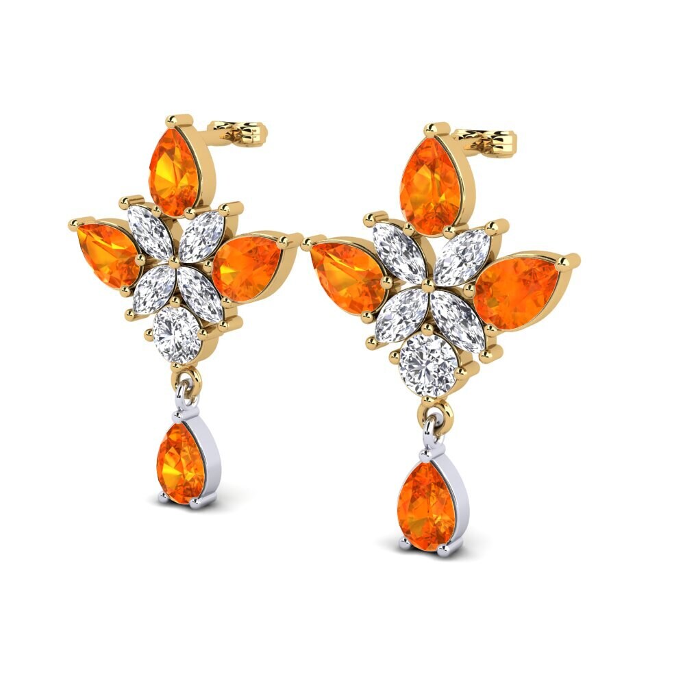14K Yellow & White Gold Orange Sapphire Earring Luther