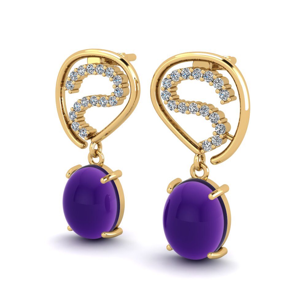 14ct Yellow Gold Cabochon Amethyst Women's Earring Luvenia