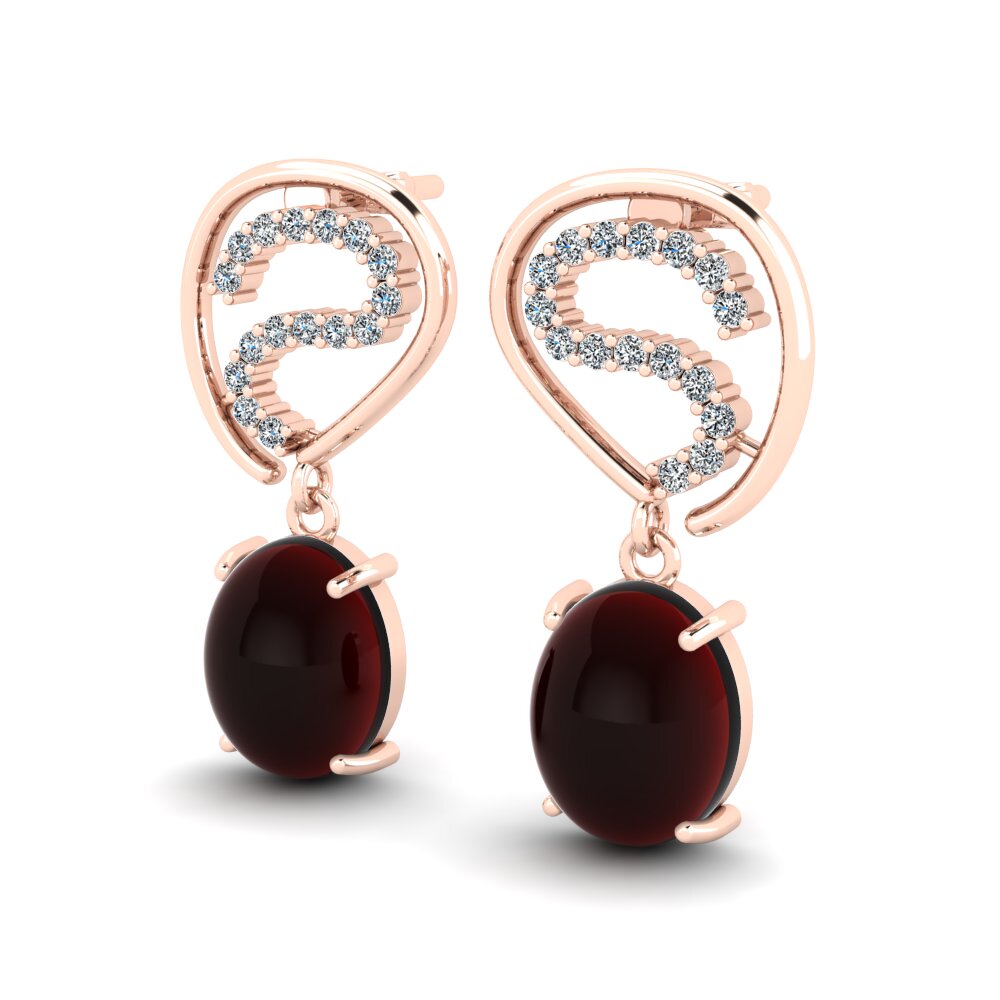 14ct Rose Gold Cabochon Garnet Women's Earring Luvenia