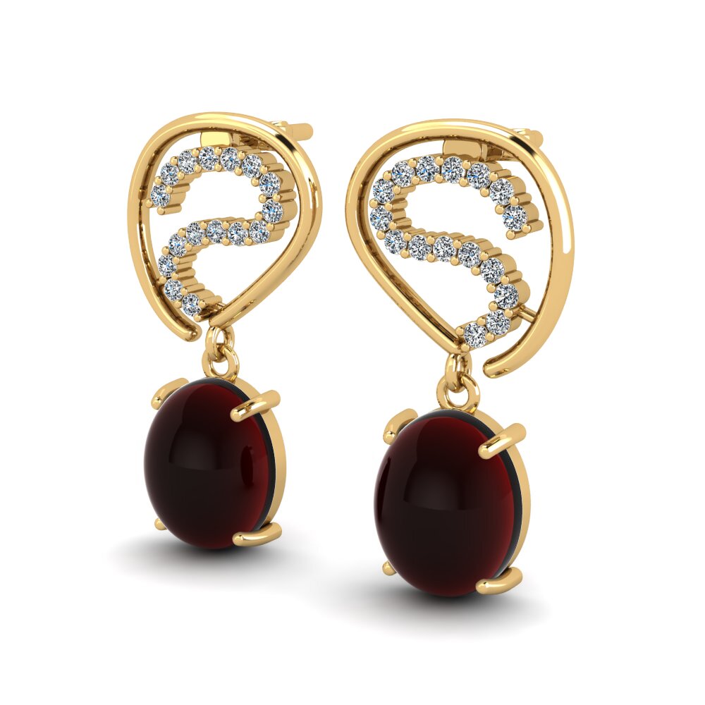 14k Oro Amarillo Granate Cabujón Pendiente de mujer Luvenia