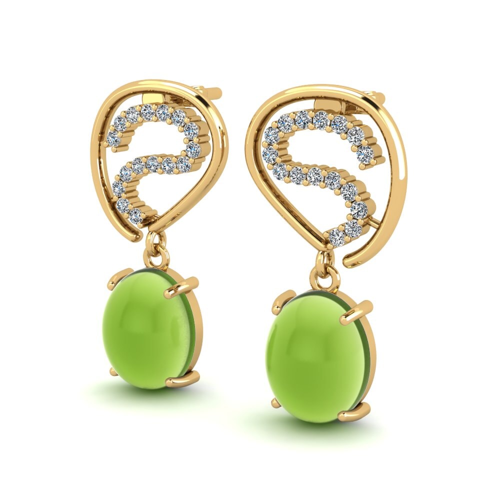 14k Oro Amarillo Peridoto Cabujón Pendiente de mujer Luvenia