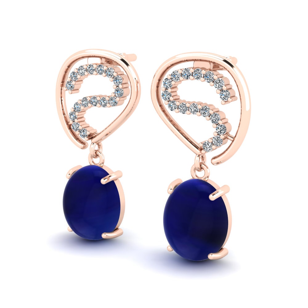14ct Rose Gold Cabochon Sapphire Women's Earring Luvenia