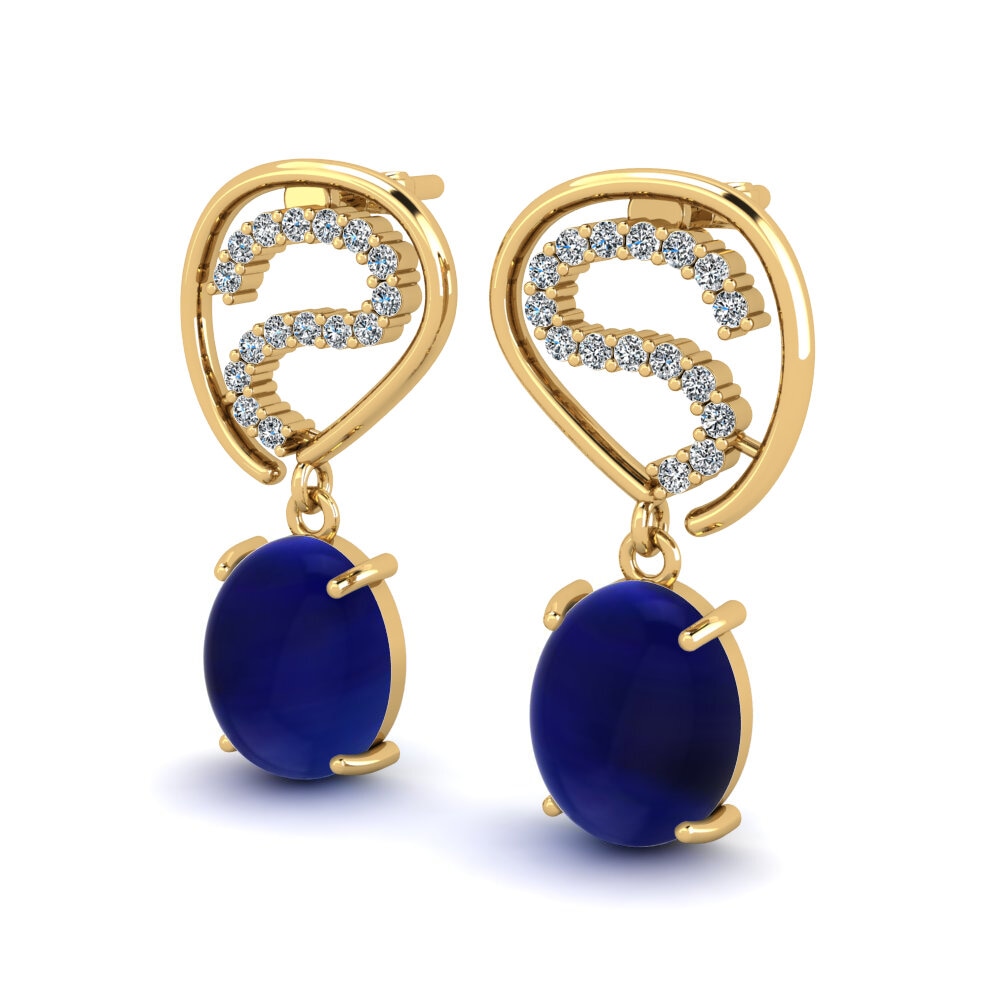 14ct Yellow Gold Cabochon Sapphire Women's Earring Luvenia