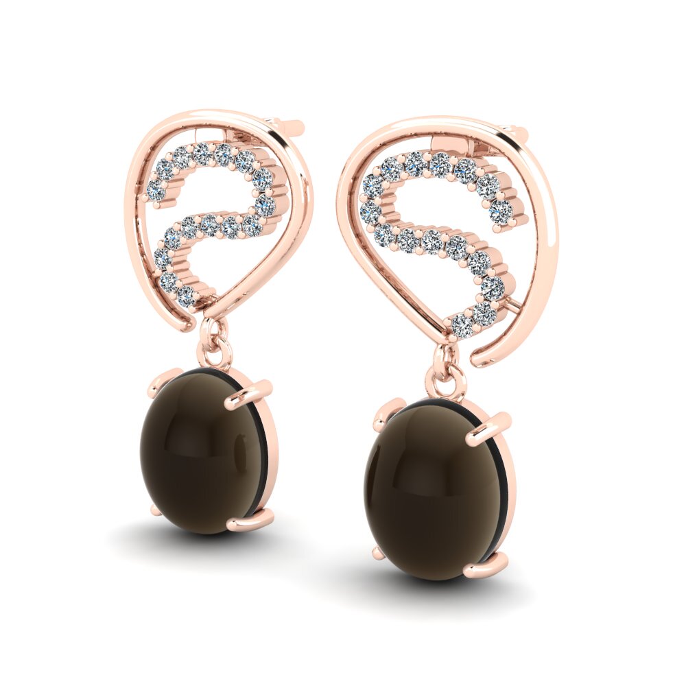 14ct Rose Gold Cabochon Smoky Topaz Women's Earring Luvenia