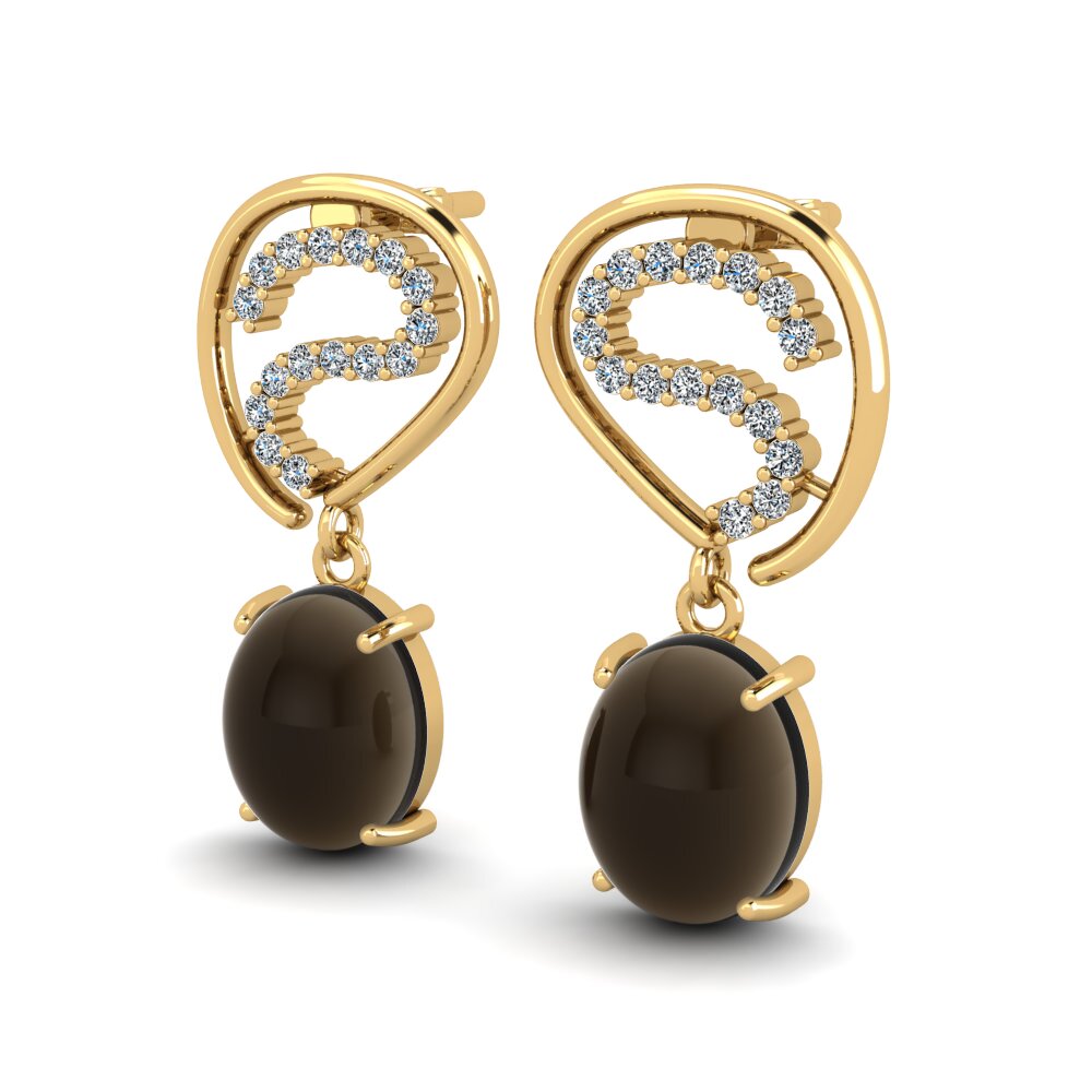 14ct Yellow Gold Cabochon Smoky Topaz Women's Earring Luvenia