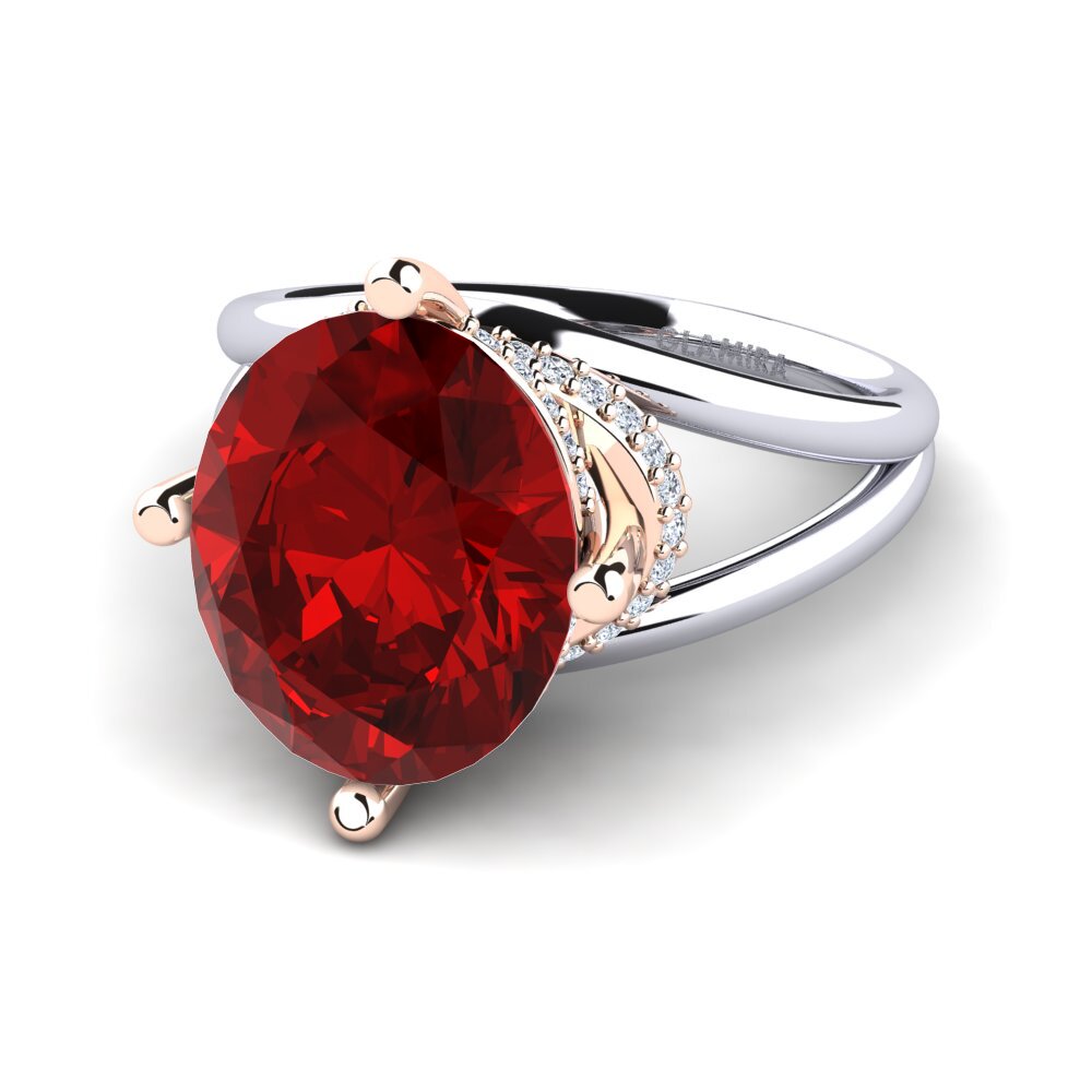 14k Oro Blanco & Rosa Rubí (Creado en laboratorio) Anillo Luzirene