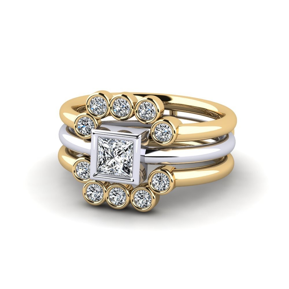 9k Oro Amarillo & Blanco Anillo Lyst SET